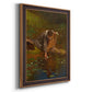 Realist genre painting of figures gathering lilies by Eastman Johnson printed on canvas in an ornate bronzed mahogany wood frame with a vertical orientation.