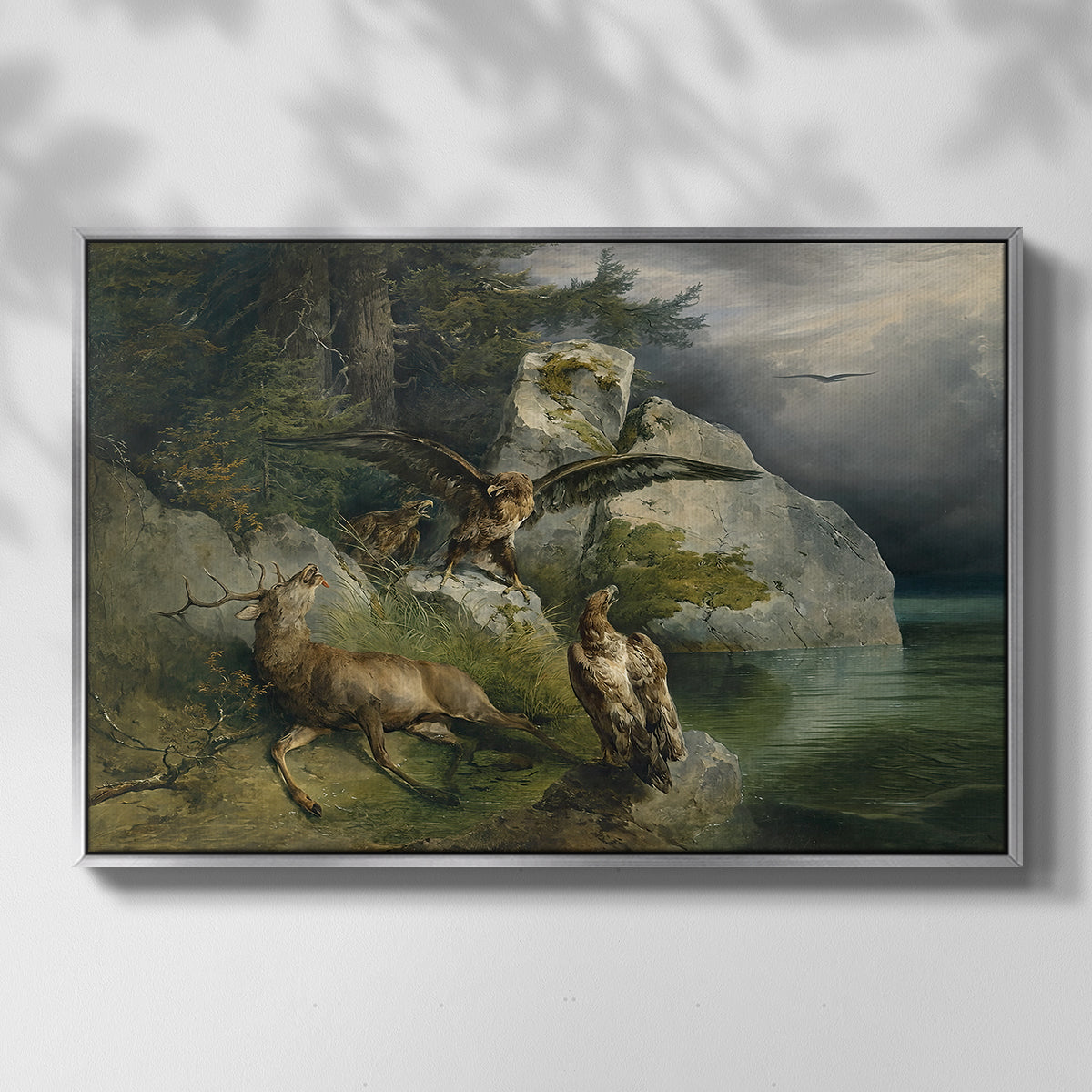 Eagles and Dying Stag on a Lakeshore, 1836 - Floater Framed Canvas Print
