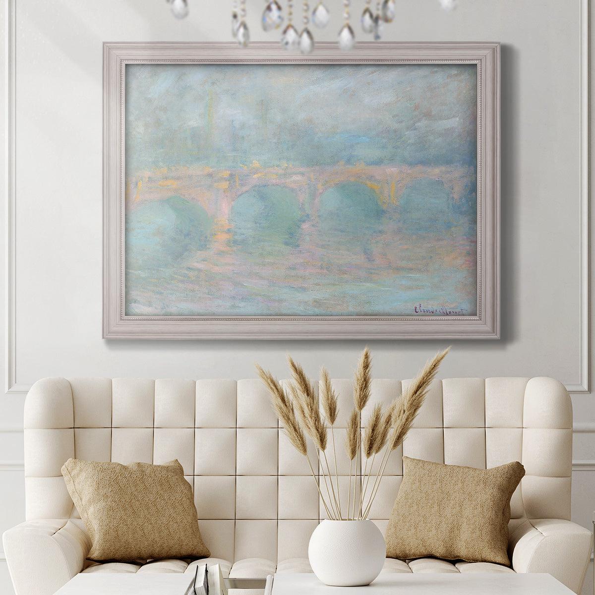 Waterloo Bridge At Sunset Pink Effect - Ornate Framed Canvas Print