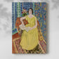 Canvas art print of a stylized figure with bright tones and simplified features with a soft shadow on a white background.