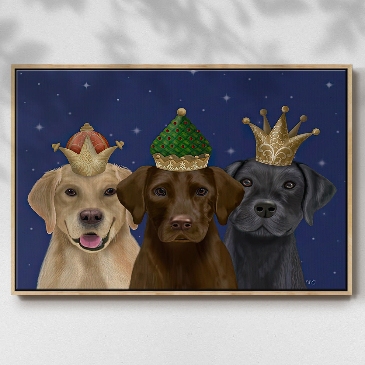 Christmas Labradors, Three Kings - Floater Framed Canvas Print