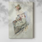 Canvas art print of a decorative portrait with intricate borders and soft pastel tones with a soft shadow on a white background.