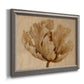 Minimalist sepia tulip botanical artwork printed on canvas in an ornate vintage silver frame.