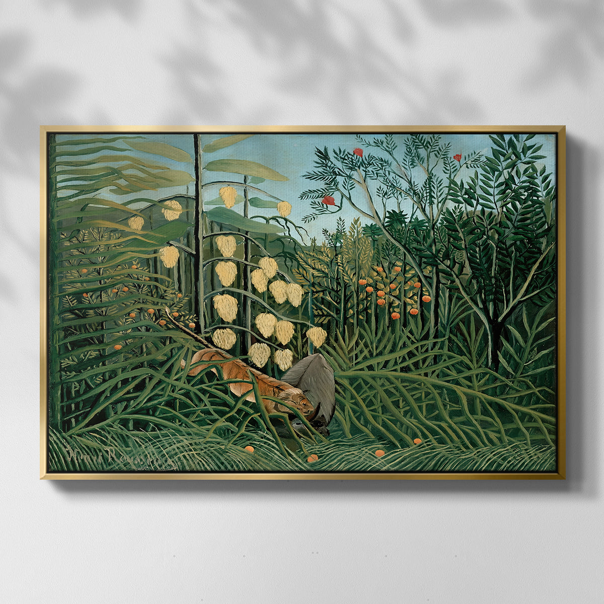 Fight Between a Tiger and a Buffalo, 1908 - Floater Framed Canvas Print