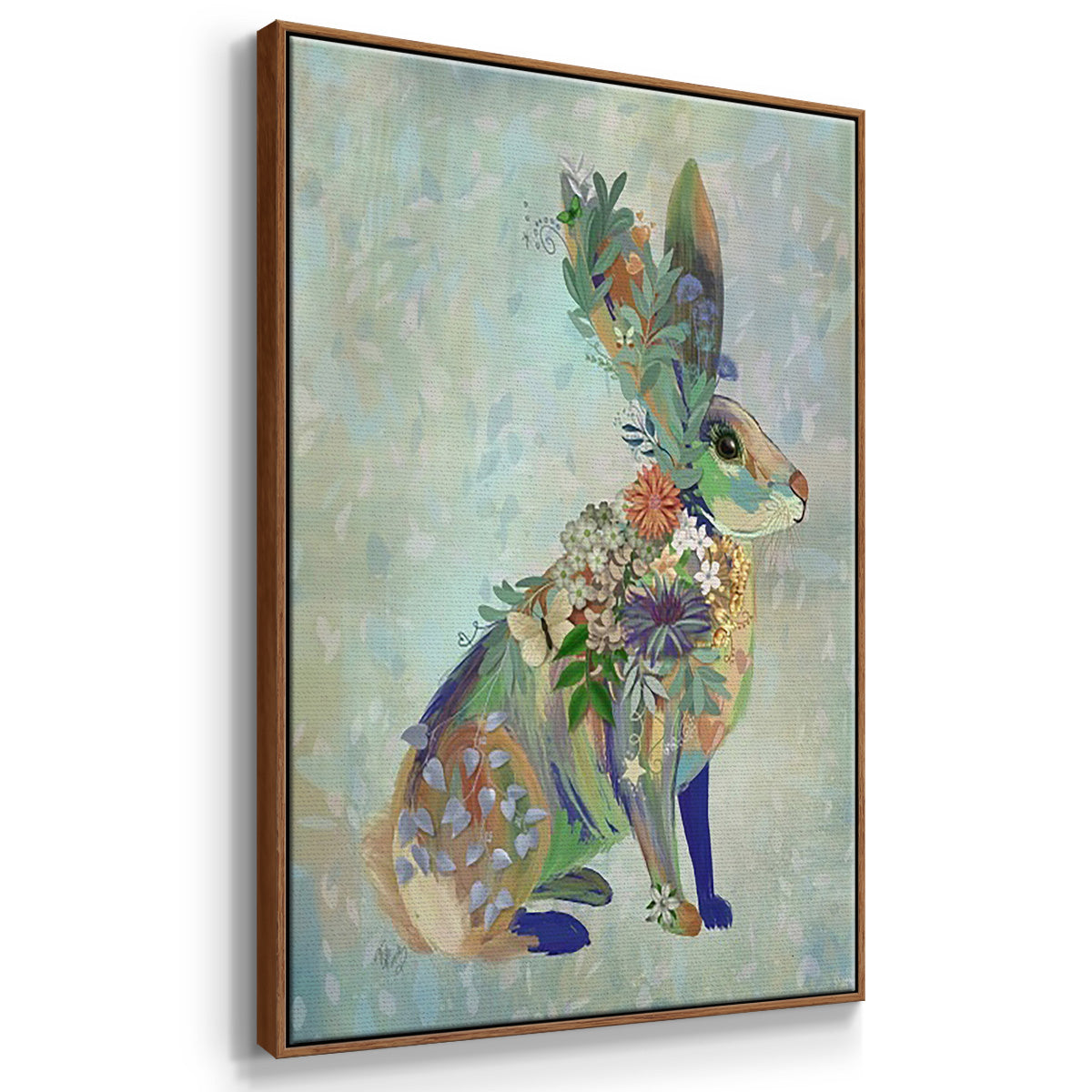 Fantastic Florals Fox, Sitting - Framed Premium Gallery Wrapped Canvas L Frame 3 Piece Set - Ready to Hang