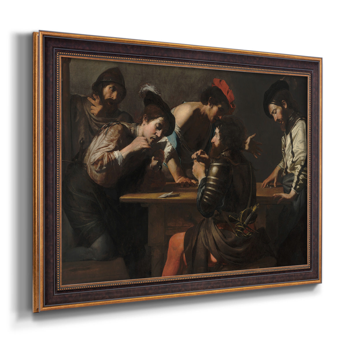 Soldiers Playing Cards and Dice (The Cheats) - Ornate Framed Canvas Print