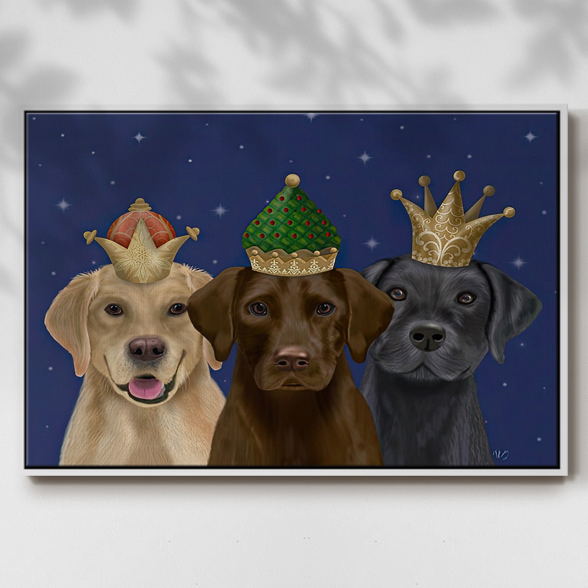 Christmas Labradors, Three Kings - Floater Framed Canvas Print