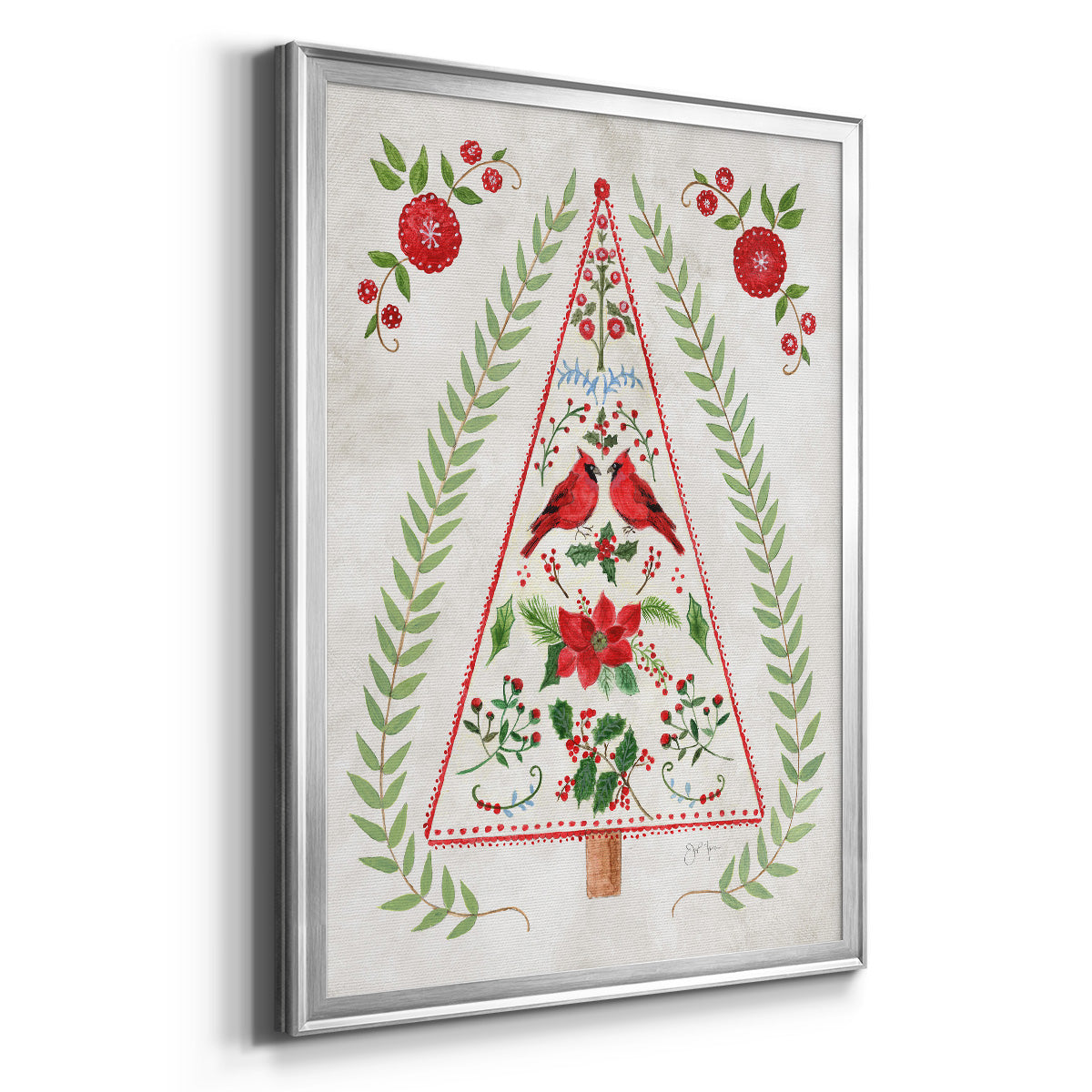 Christmas Folk Tree - Modern Framed Canvas Print