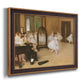 Impressionist dance class interior scene by Edgar Degas printed on canvas in an ornate bronzed mahogany wood frame.