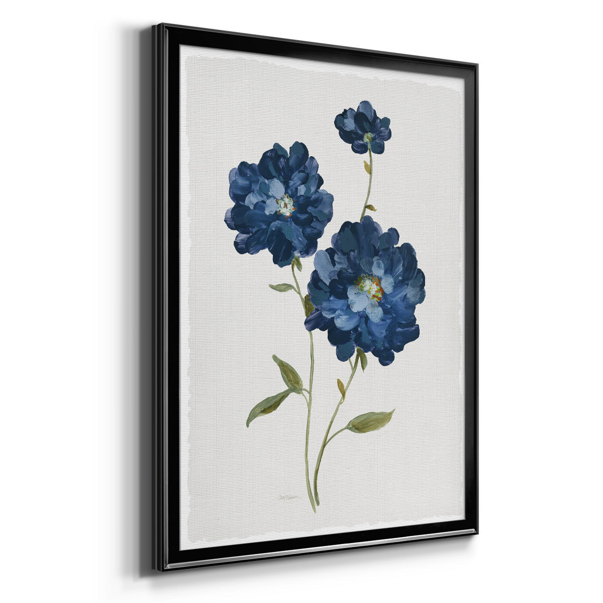 Blue Mums - Modern Framed Canvas Print