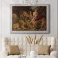 Dramatic biblical painting of Daniel with lions by Peter Paul Rubens in an ornate weathered white frame displayed in a neutral-toned interior setting.