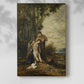 Canvas art print of a religious composition with strong contrast and emotional tone with a soft shadow on a white background.