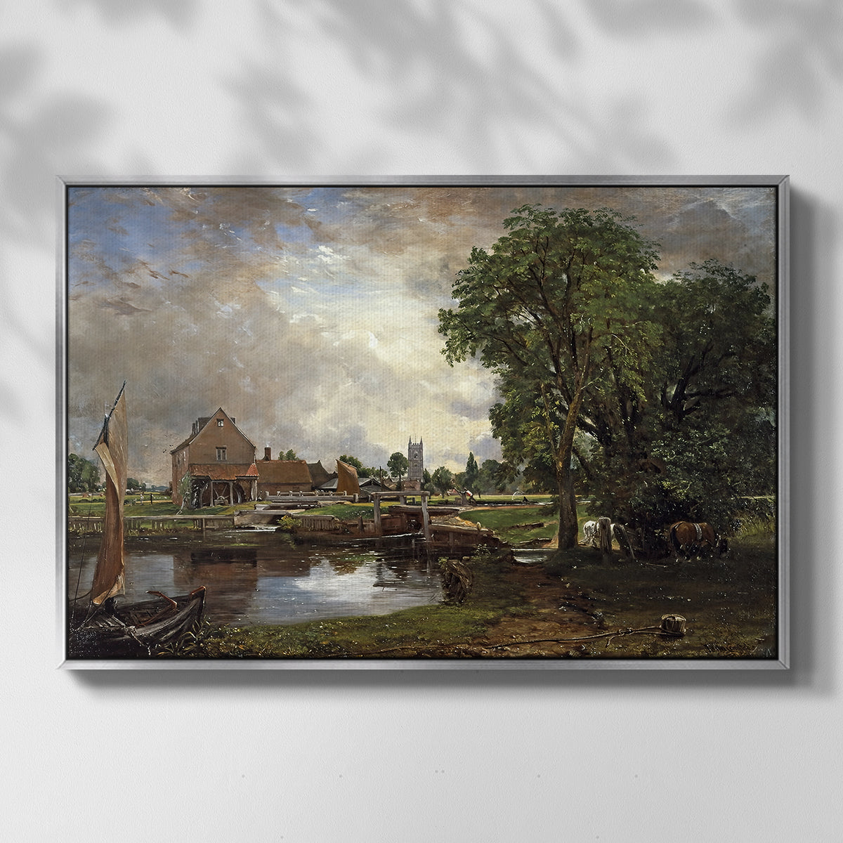 Dedham Lock and Mill, c. 1820 - Floater Framed Canvas Print