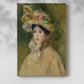 Canvas art print of a figure in a large hat with delicate brushwork and warm light with a soft shadow on a white background.