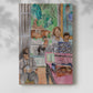 Canvas art print of a stylized room with figures and bold decorative elements with a soft shadow on a white background.