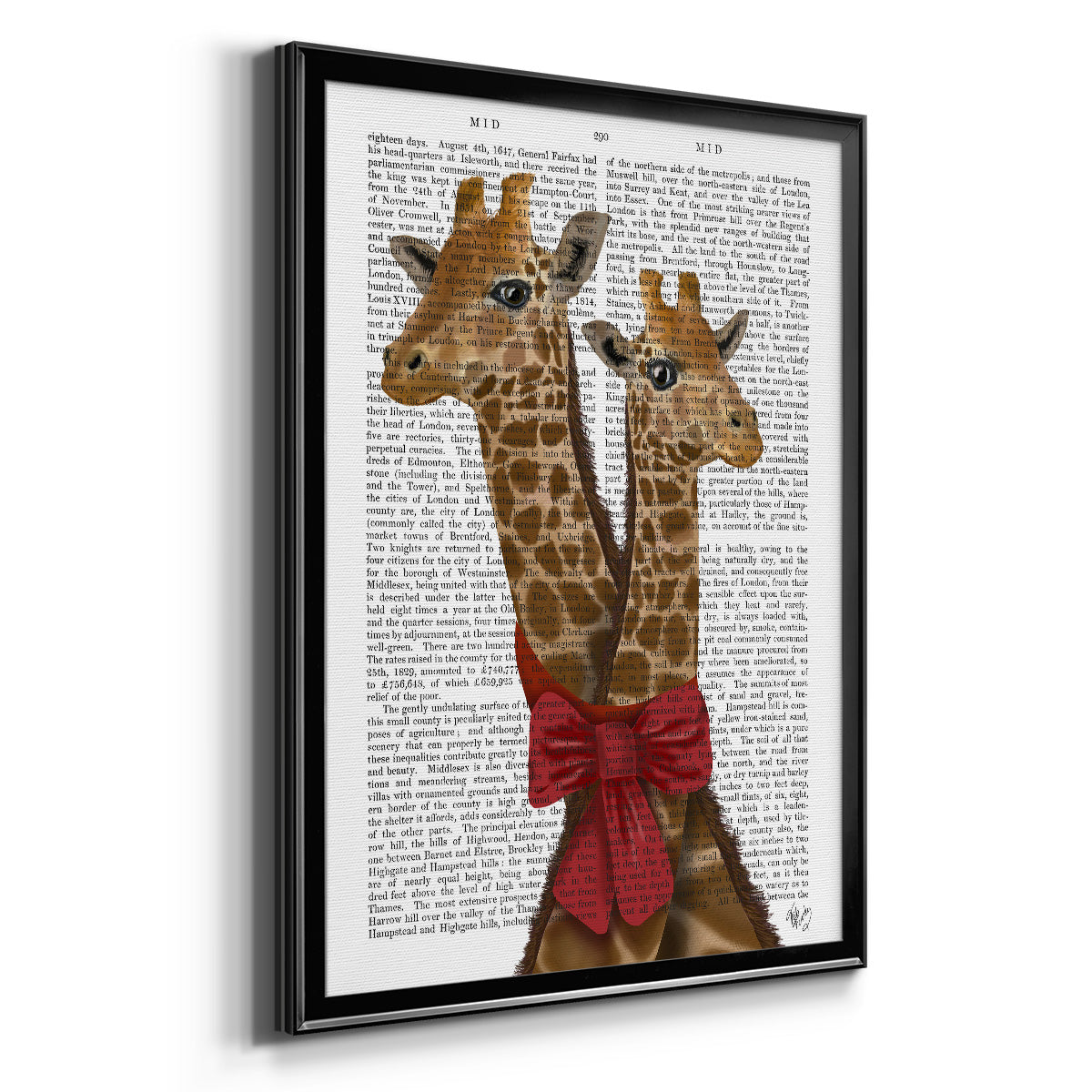 Giraffes and Bow - Modern Framed Canvas Print