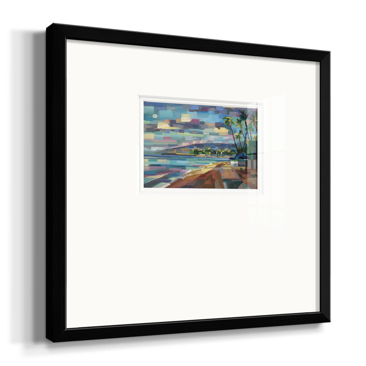 Morning Moon Over Waikiki- Premium Framed Print Double Matboard