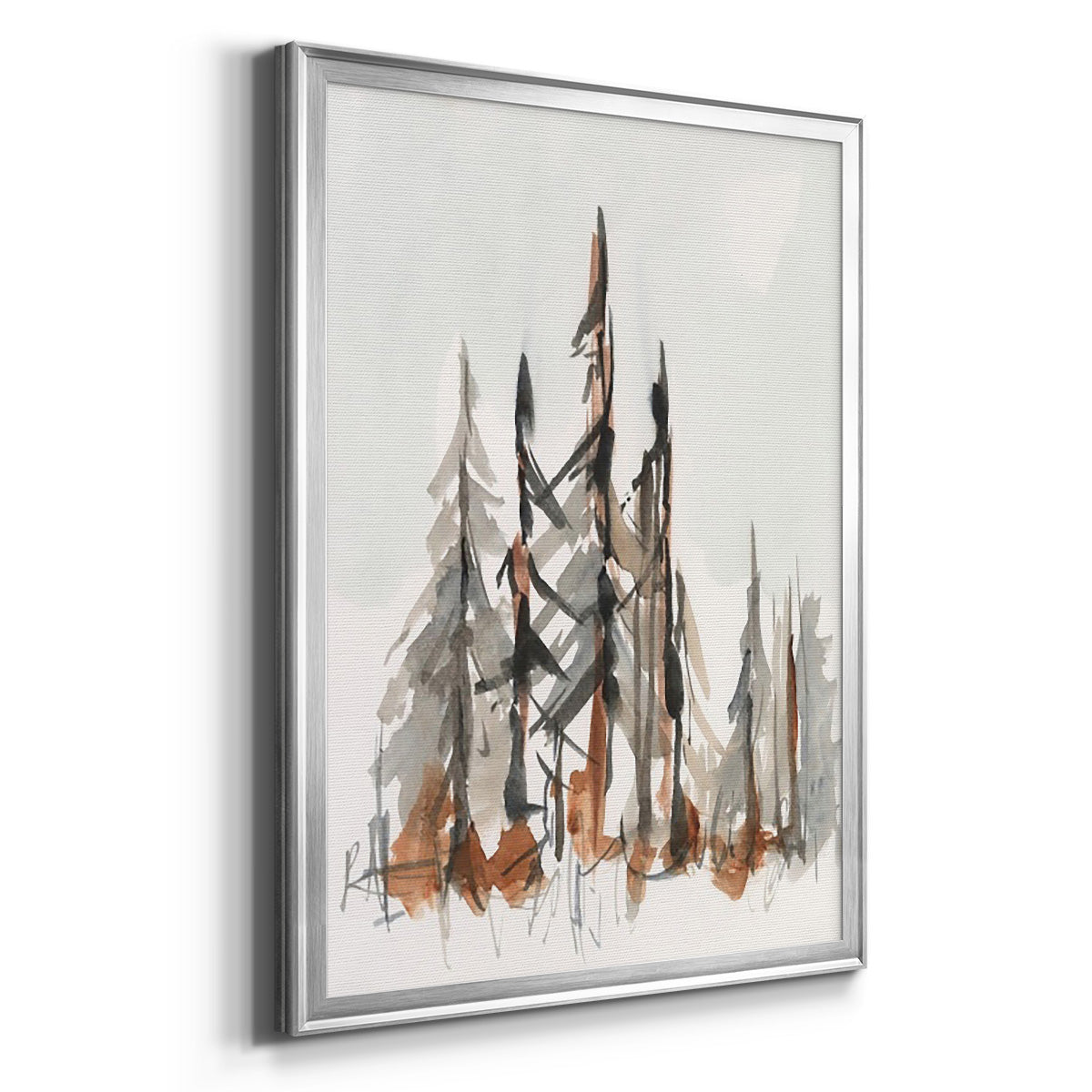 Rustic Evergreens II - Modern Framed Canvas Print