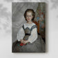 Canvas art print of a refined portrait of a child with subtle color and gentle expression with a soft shadow on a white background.