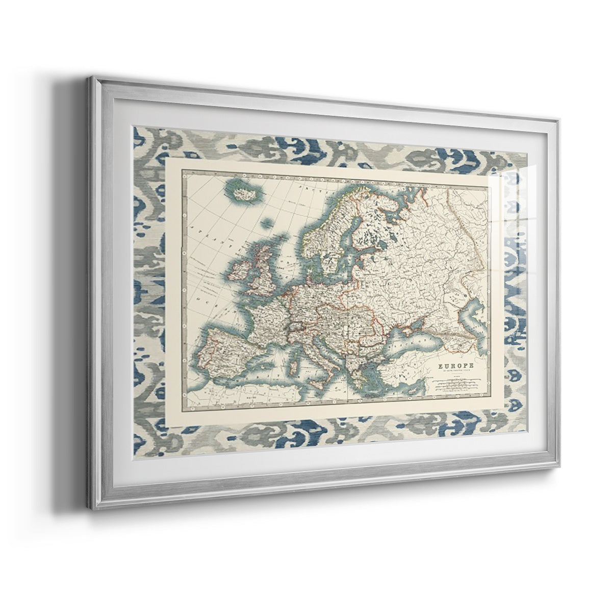 Bordered Map of Europe - Modern Framed Art Print