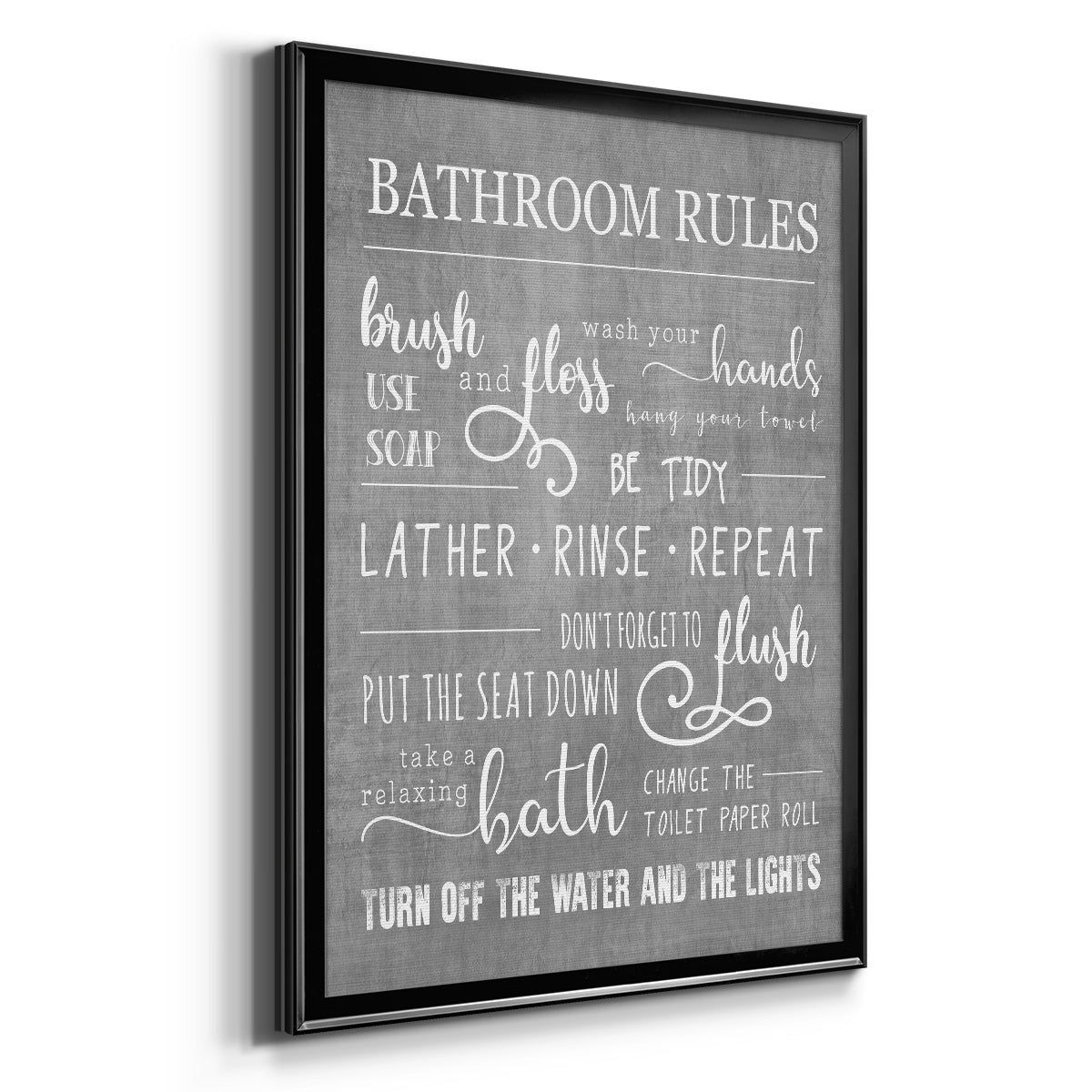 Neutral Bathroom Rules - Modern Framed Canvas Print
