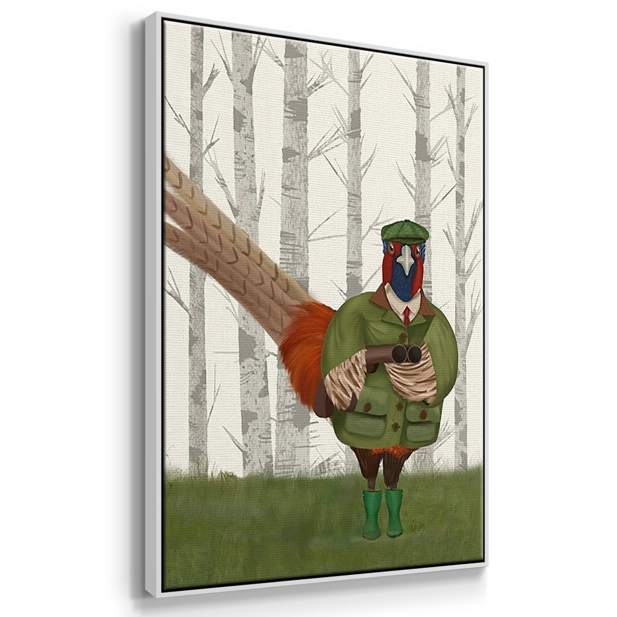 Pheasant Shooting Party 5 - Framed Premium Gallery Wrapped Canvas L Frame 3 Piece Set - Ready to Hang