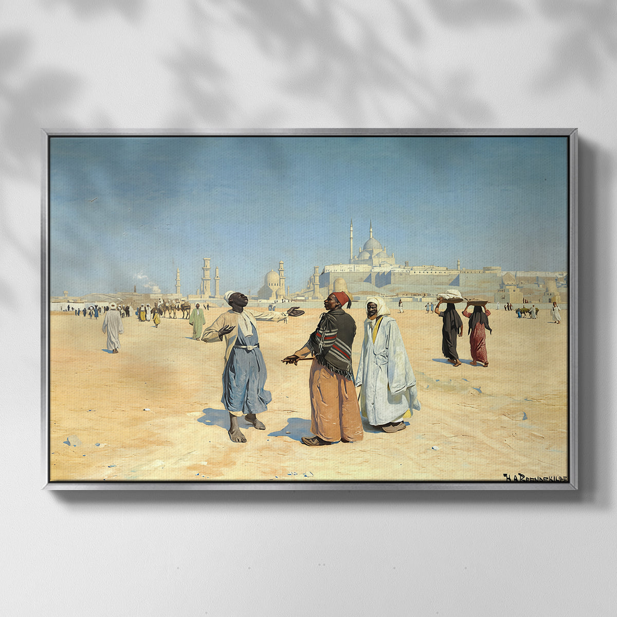 View from the Desert of Cairo with Citadel and Mamluk Tombs in the Background, c. 1889-1890 - Floater Framed Canvas Print