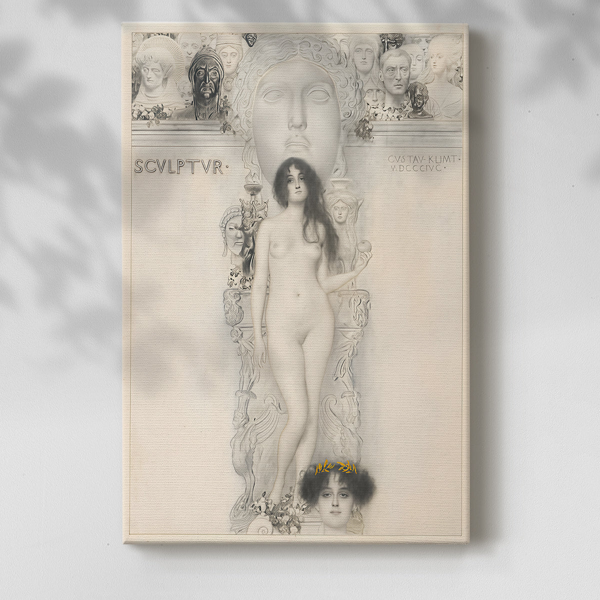 Canvas art print of a simple sketch with soft shading and refined contours with a soft shadow on a white background.