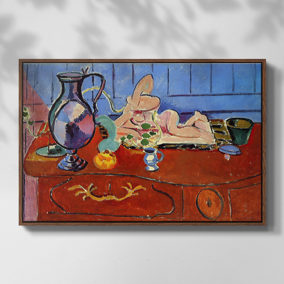 Still Life with a Pewter Jug and Pink Statuette, 1910 - Floater Framed Canvas Print