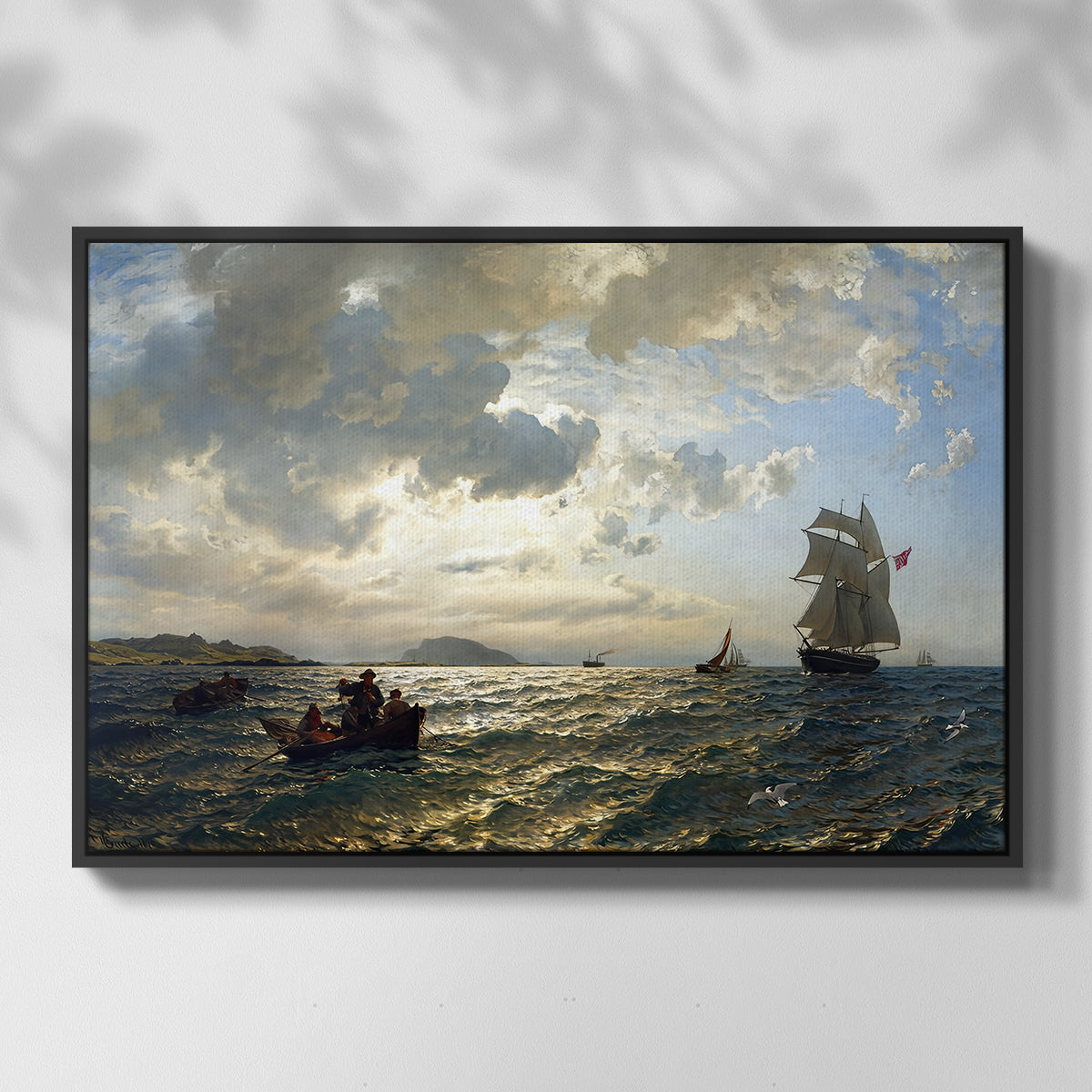 Fresh Breeze on the Norwegian Coast, 1876 - Floater Framed Canvas Print