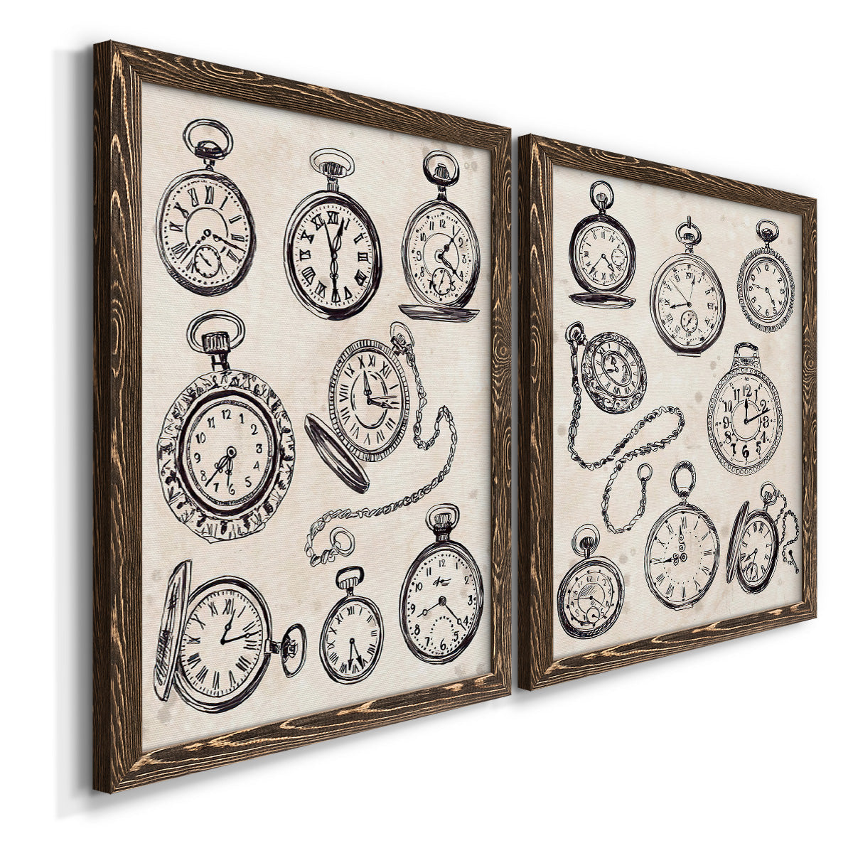 Pocket Watch Sketches I - Premium Framed Canvas 2 Piece Set - Ready to Hang