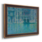Impressionist Venetian palace waterfront scene by Claude Monet printed on canvas in an ornate bronzed mahogany wood frame.