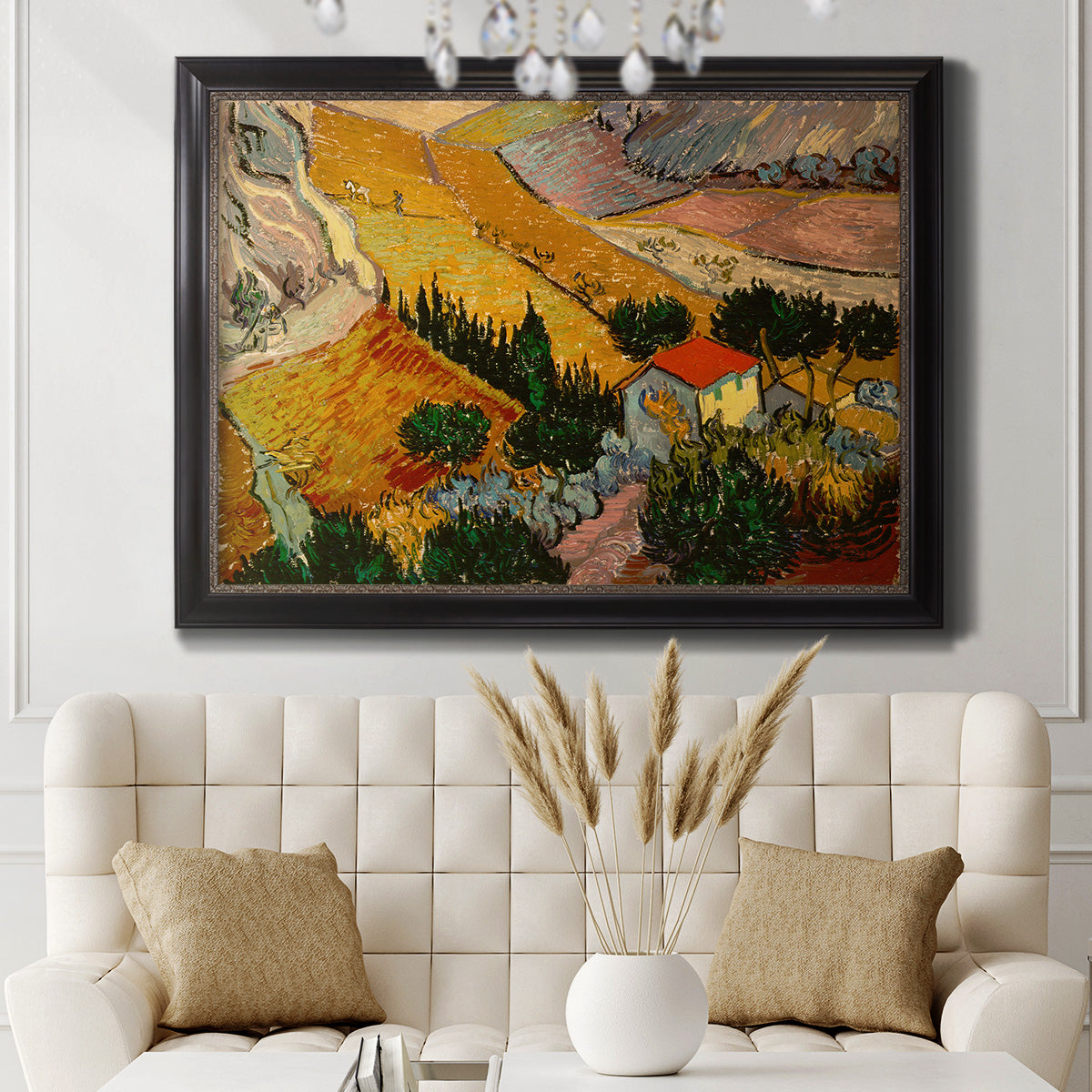 Valley With Ploughman Seen from Above - Ornate Framed Canvas Print