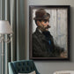 Impressionist portrait of a seated man by Édouard Manet in an ornate black frame with gilded inner detail displayed in a neutral interior setting.
