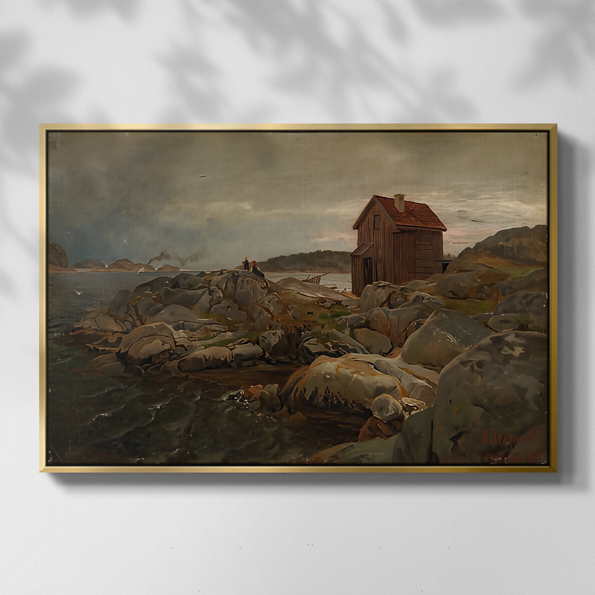 A Fisherman's Home, Lillesand, 1858 - Floater Framed Canvas Print