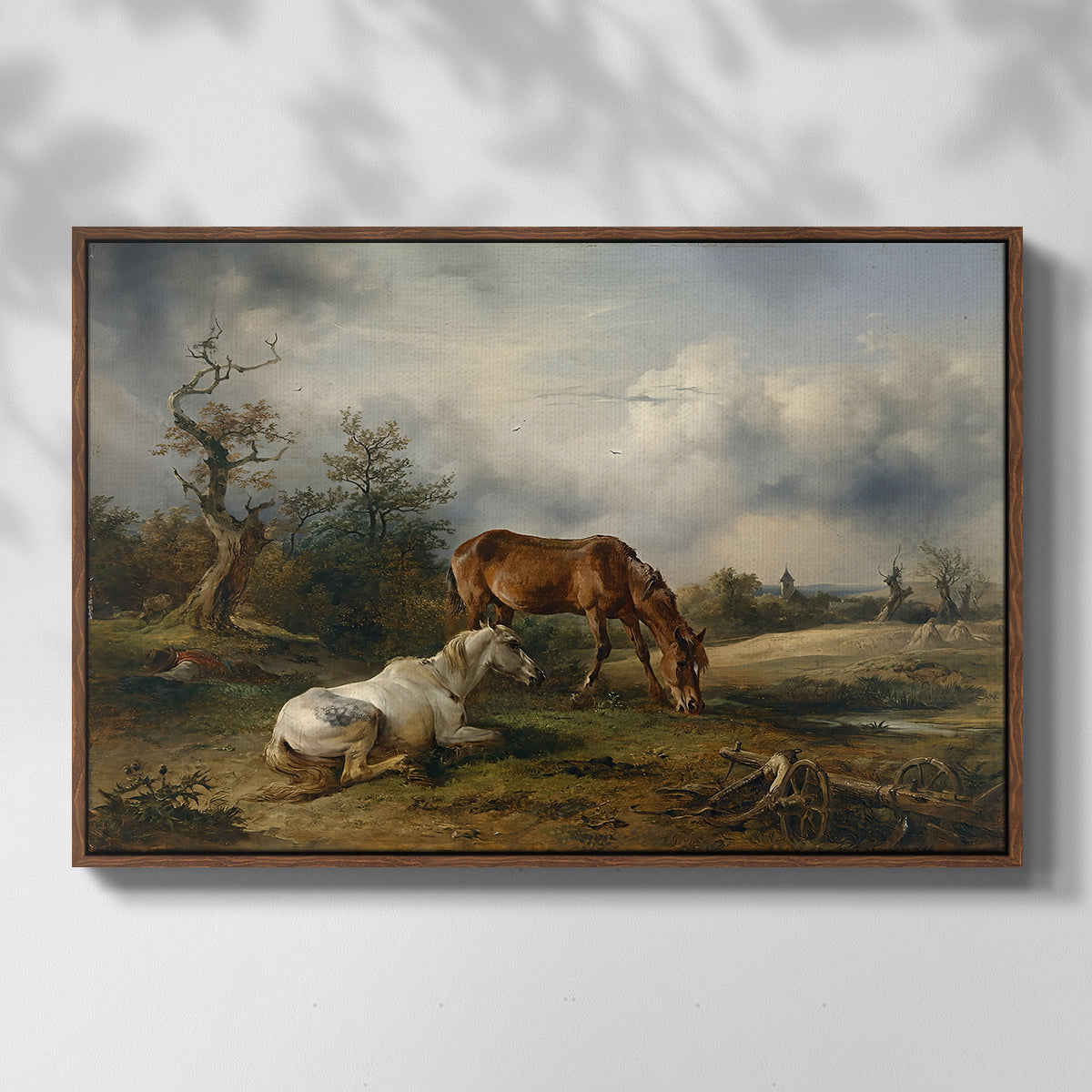 Two Horses on the Pasture, c. 1825 - Floater Framed Canvas Print