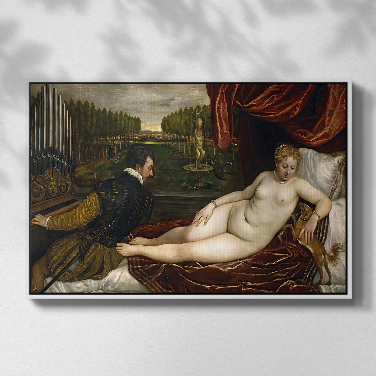 Venus with an Organist and a Dog, c. 1550 - Floater Framed Canvas Print