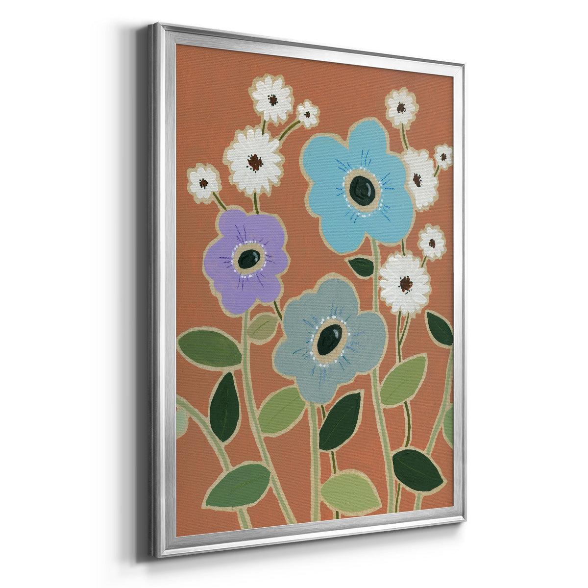 Woodblock Floral IV - Modern Framed Canvas Print