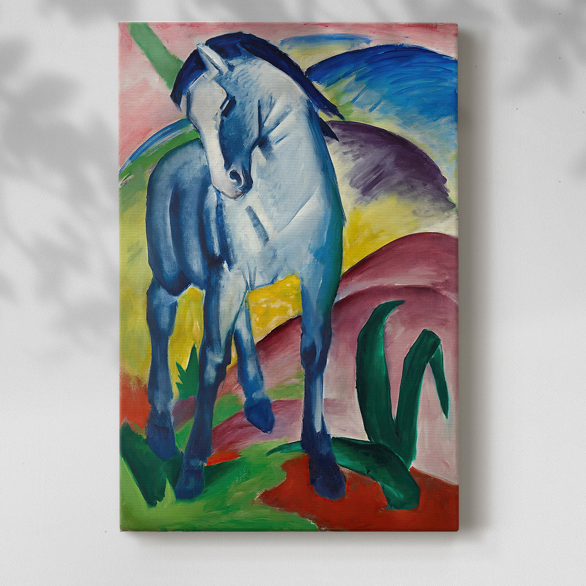 Canvas art print of a stylized animal figure in bold blue tones with a soft shadow on a white background.