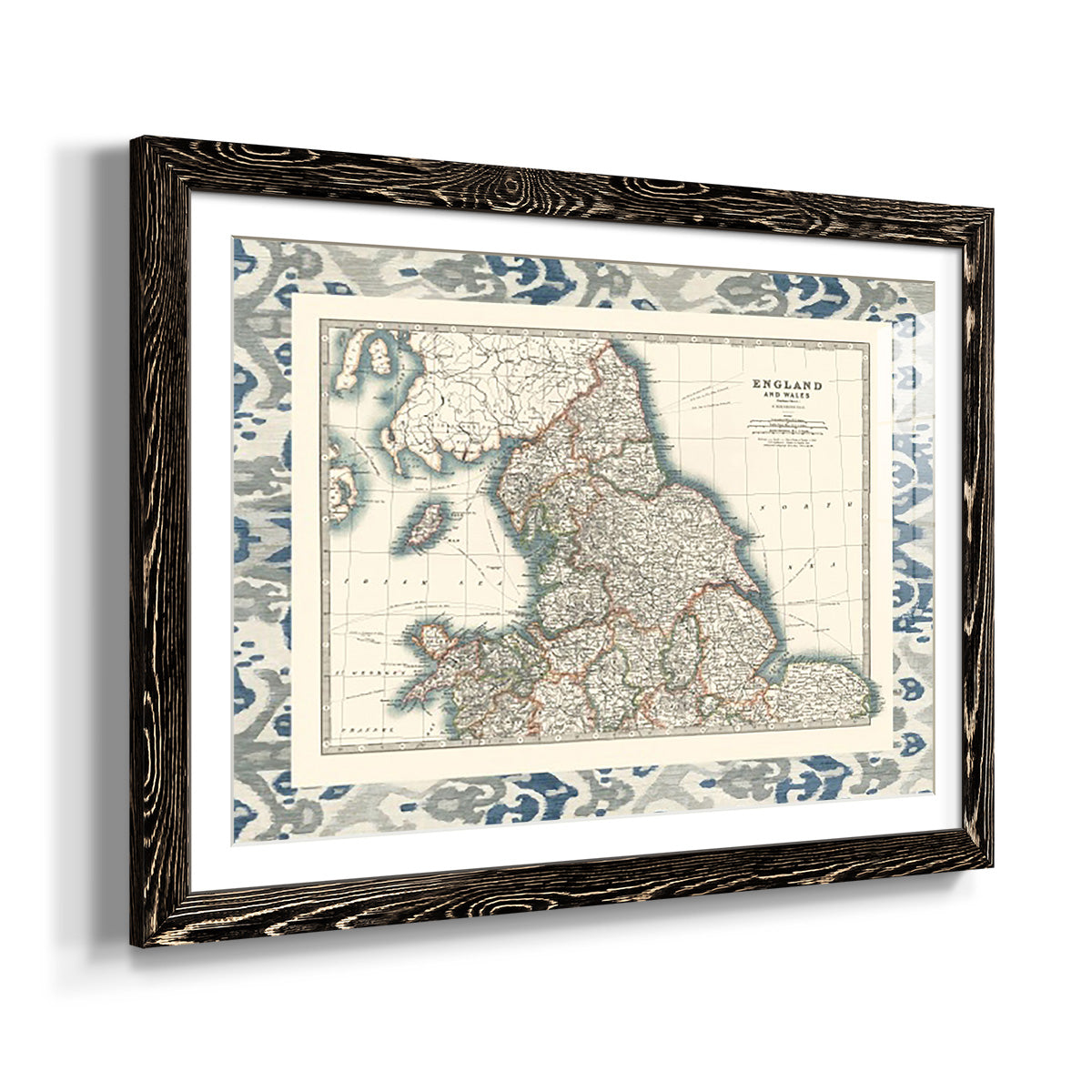 Bordered Map of England & Wales-Premium Framed Print - Ready to Hang