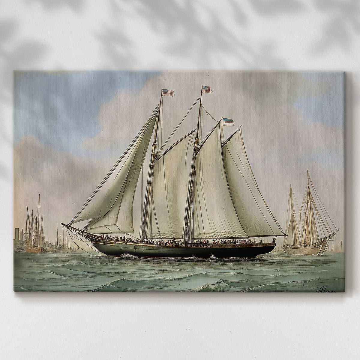 coastline,calm waters,flags,historic vessel,navigation,seascape,maritime,boats,sails,ocean,wind,sky,travel,adventure,exploration,watercraft,shipping,transportation,nautical,heritage,sailing,crew,evening light,scenery,harbor,waterway,shoreline,marine,architecture,craftsmanship,tradition,fishing boats,sea breeze,leisure,ship design,historical significance,artistry,landscape,sky reflection