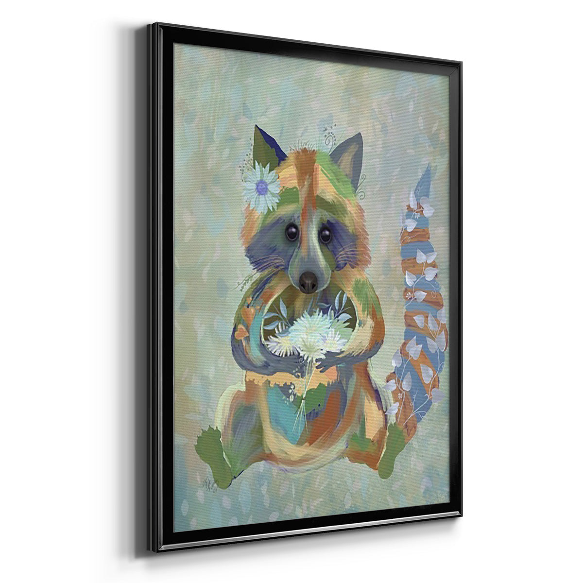 Fantastic Florals Raccoon - Modern Framed Canvas Print