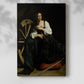 Canvas art print of a religious figure with rich tones and minimal background with a soft shadow on a white background.