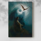 Canvas art print of a spiritual composition with dramatic pose and soft light with a soft shadow on a white background.