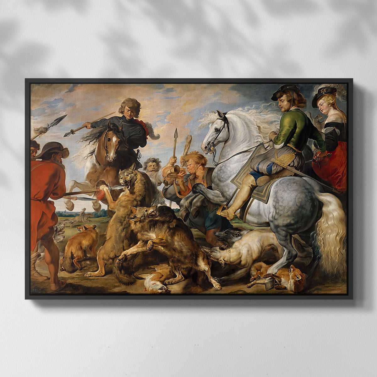 The Wolf and Fox Hunt, c. 1616 - Floater Framed Canvas Print