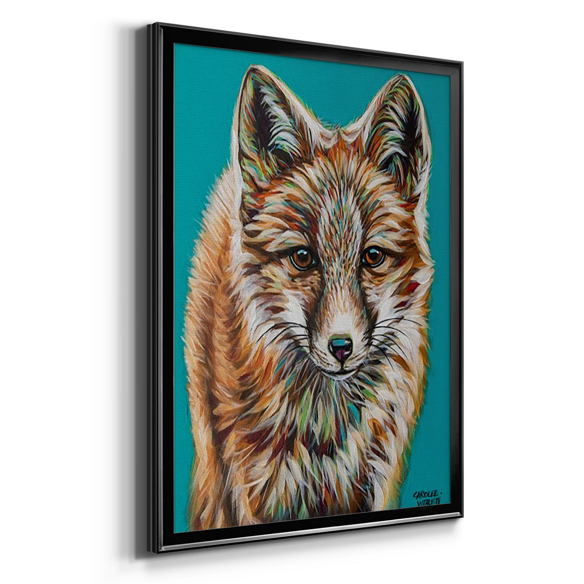 Teal Fox - Modern Framed Canvas Print