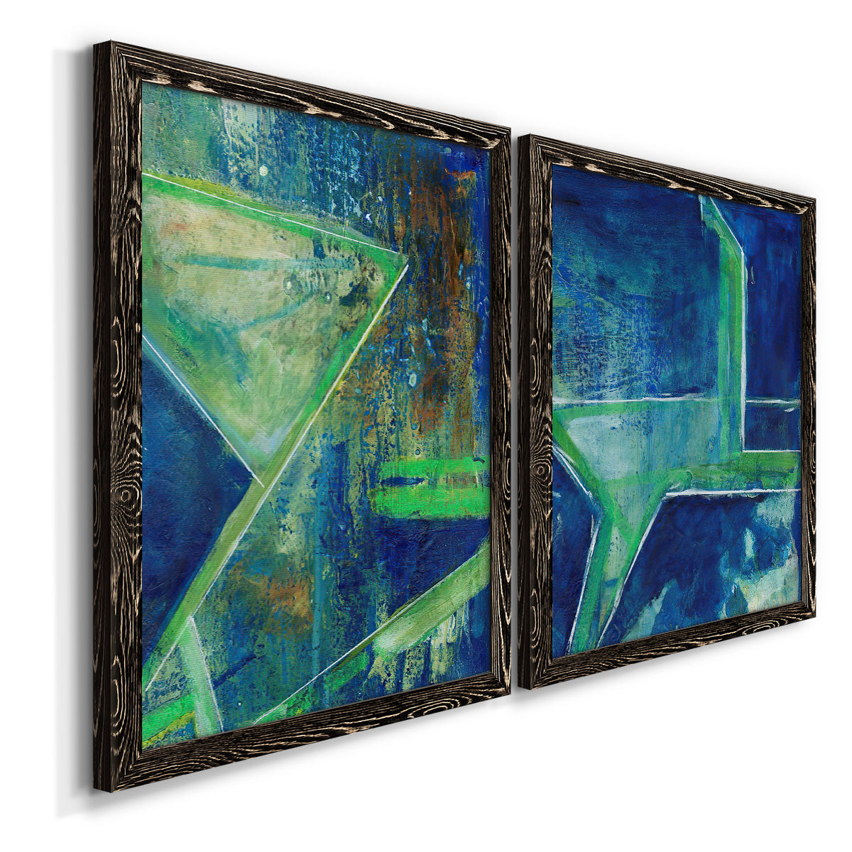 Geometric in Cool VII - Premium Framed Canvas 2 Piece Set - Ready to Hang