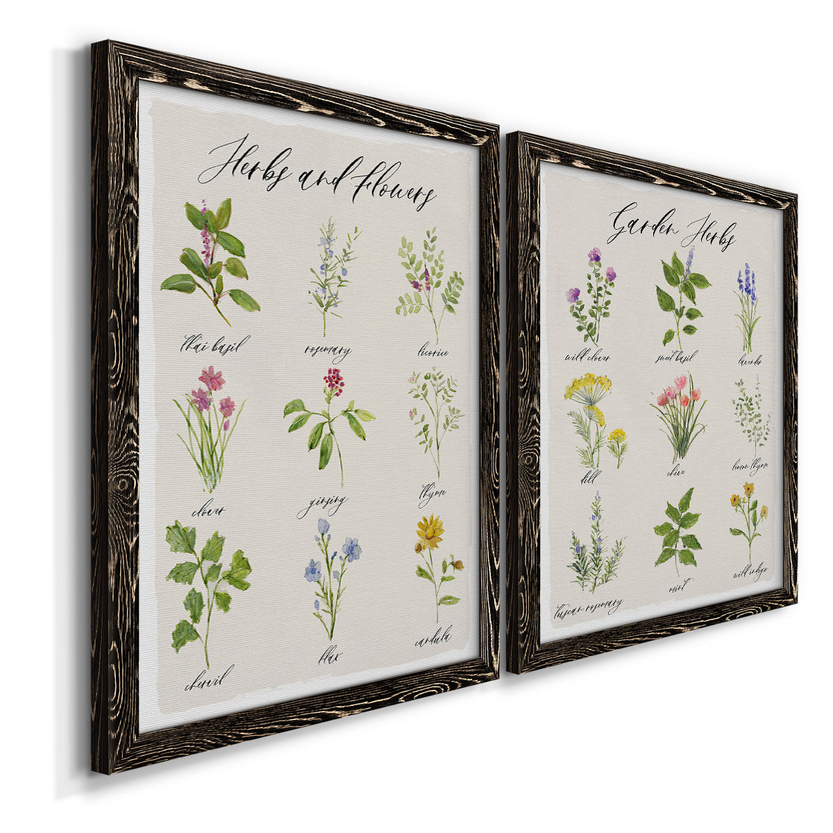 Herbs and Flowers - Premium Framed Canvas 2 Piece Set - Ready to Hang