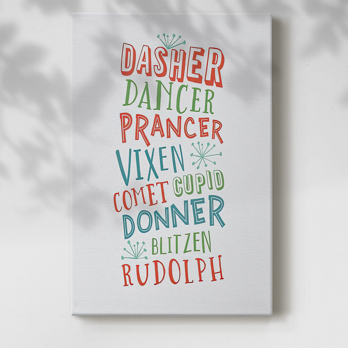 Reindeer Names  - Multicolor Light Gray - Gallery Wrapped Canvas