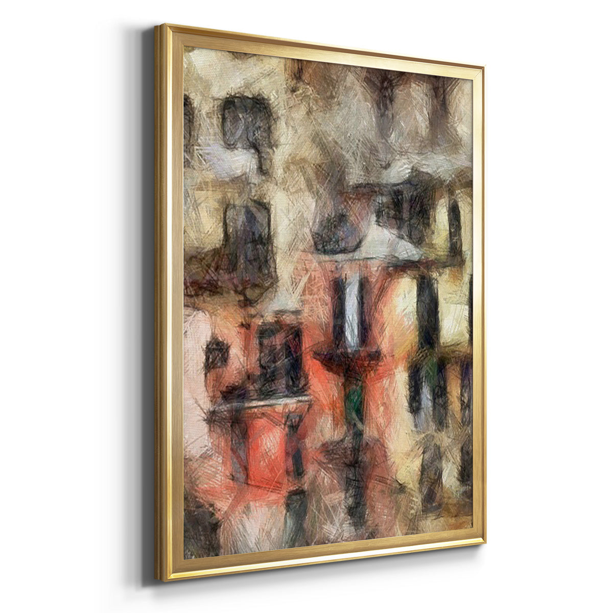 Stacked Houses I - Modern Framed Canvas Print